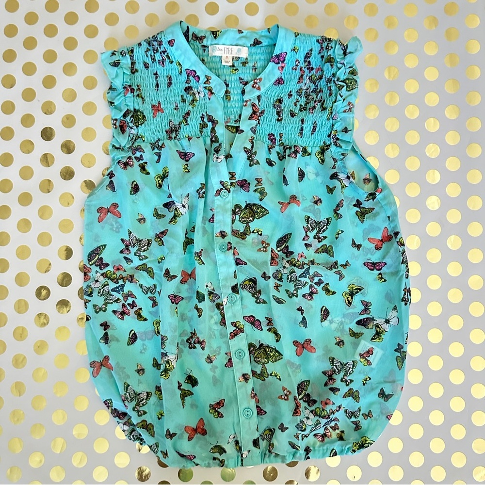 Love, Fire Turquoise Butterfly Print Top - Picture 1 of 2